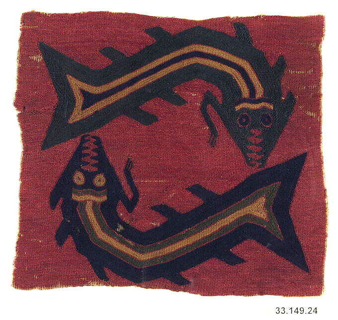 Embroidered Border Fragment, Camelid hair, cotton, Paracas 