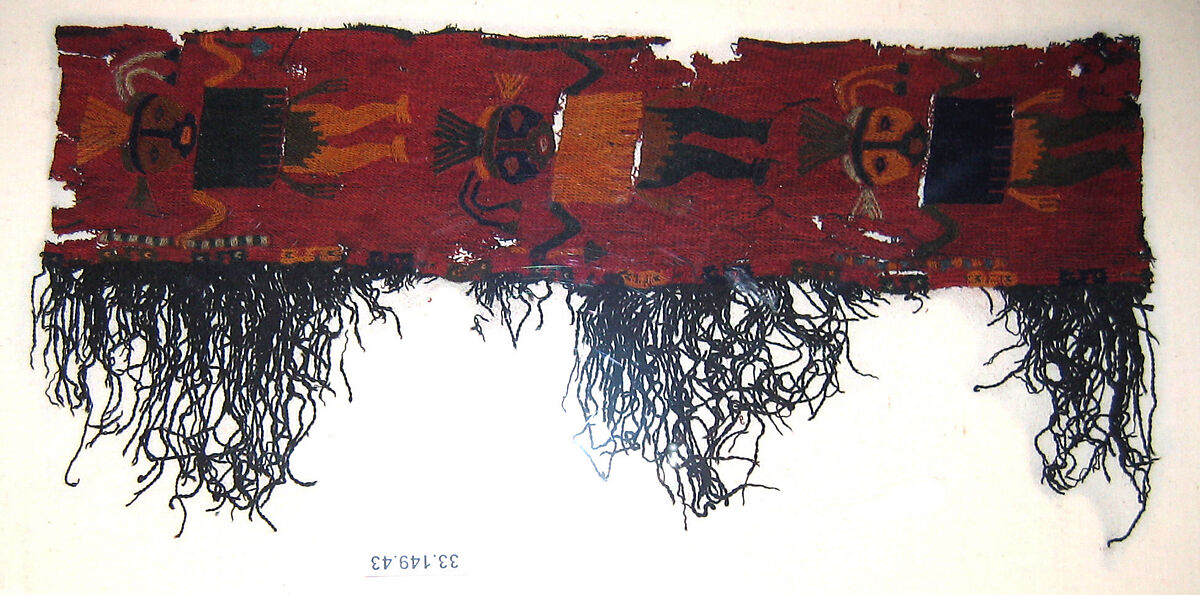 Embroidered Border Fragment, Camelid hair, cotton, Paracas