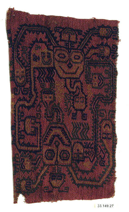 Embroidered Border Fragment, Camelid hair, cotton, Paracas 