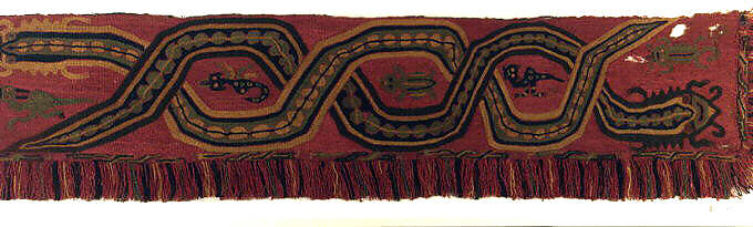 Embroidered Border Fragment, Camelid hair, cotton, Paracas 