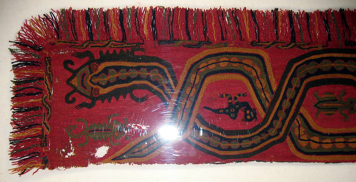 Embroidered Border Fragment, Camelid hair, cotton, Paracas