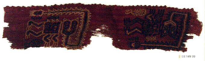 Embroidered Border Fragment, Camelid hair, cotton, Paracas 