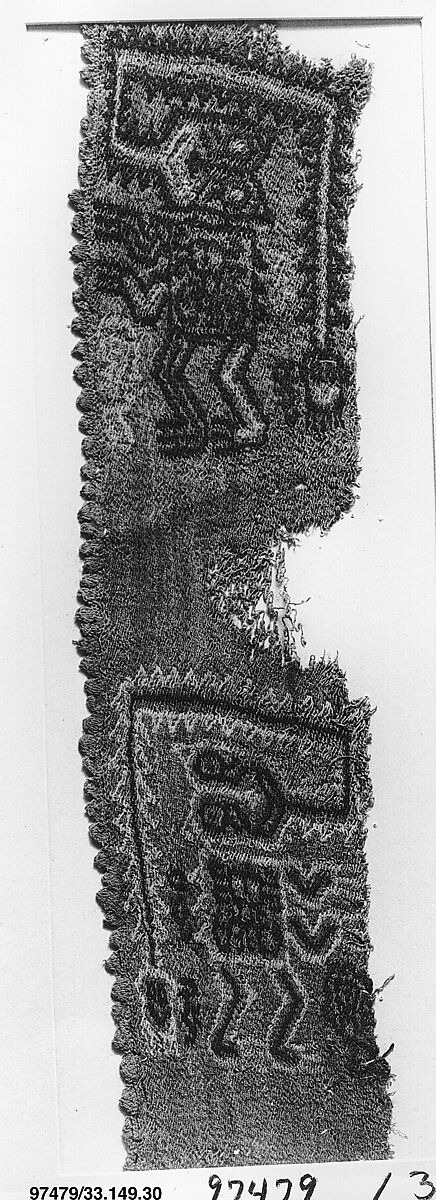 Embroidered Border Fragment, Camelid hair, cotton, Paracas