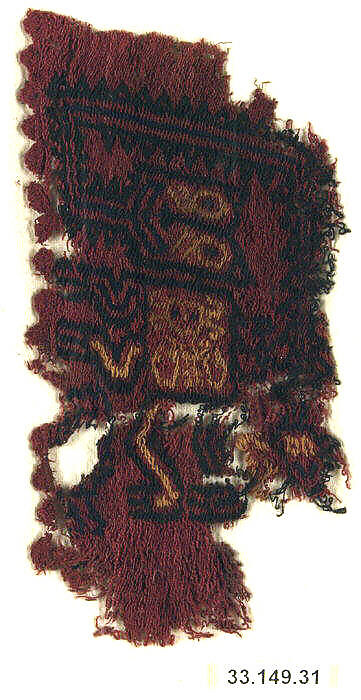 Embroidered Border Fragment, Camelid hair, cotton, Paracas 