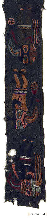 Embroidered Border Fragment, Camelid hair, cotton, Paracas 