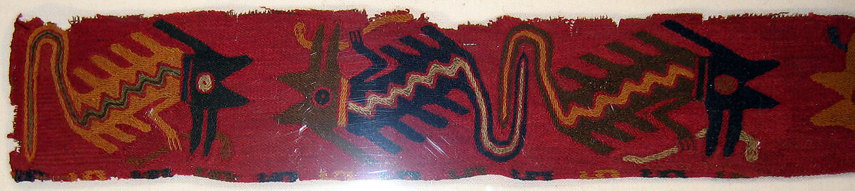 Embroidered Border Fragment, Camelid hair, cotton, Paracas
