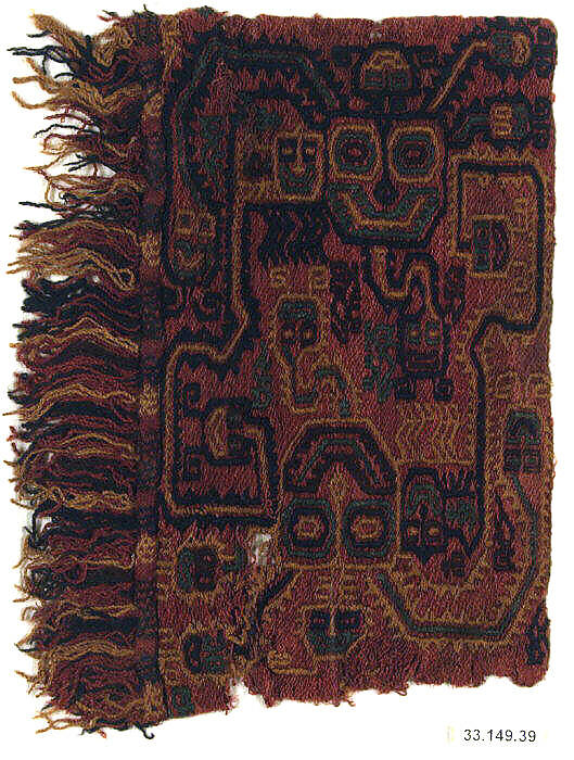 Embroidered Border Fragment, Camelid hair, cotton, Paracas 