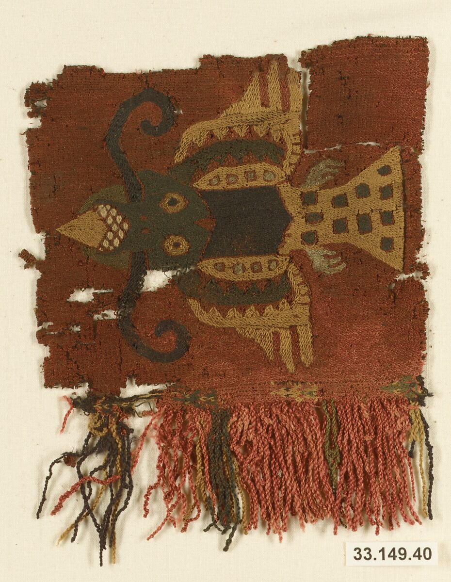 Border Fragment, Camelid hair, cotton, Paracas 