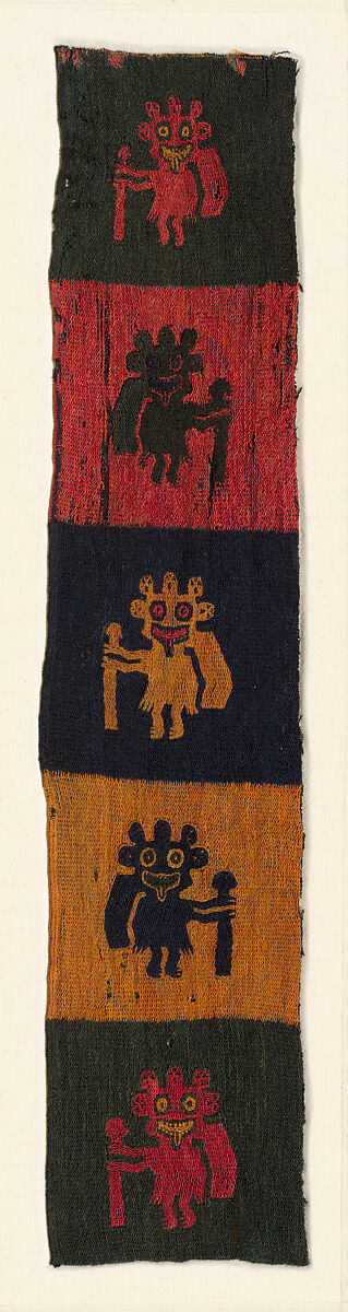Border fragment, figures with staves, Camelid hair, Paracas 