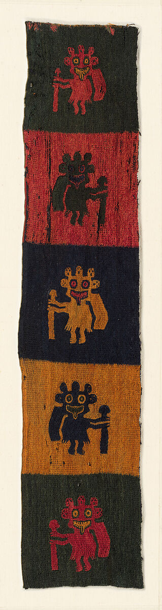 Border fragment, figures with staves, Camelid hair, Paracas