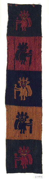 Border fragment, figures with staves, Camelid hair, Paracas