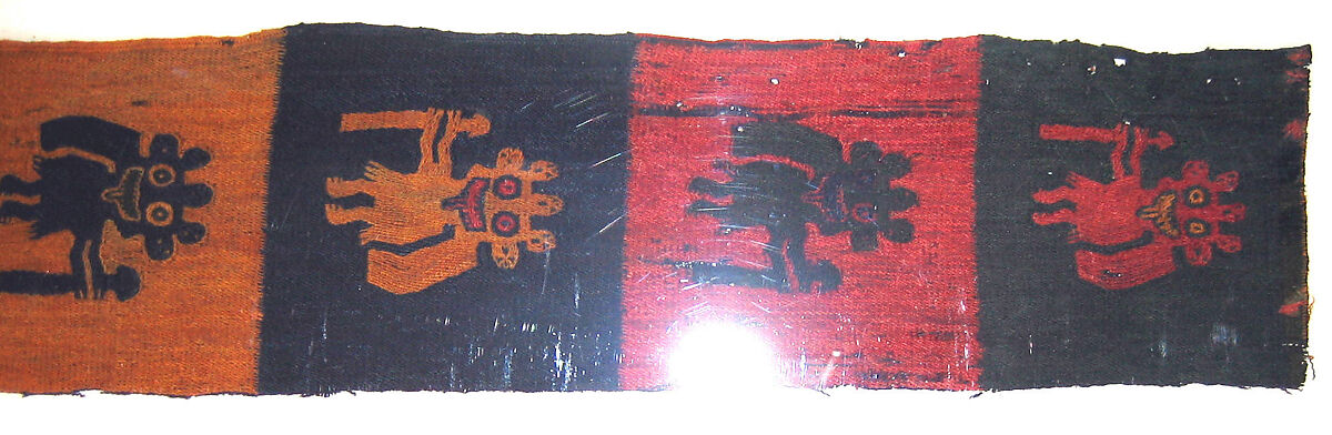 Border fragment, figures with staves, Camelid hair, Paracas