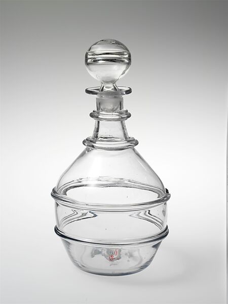 Decanter, South Boston Flint Glass Works, Blown glass with applied decoration, American 