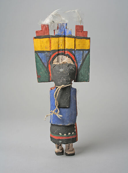 Katsina with stepped headdress, Wood, paint, feathers, cloth, Hopi