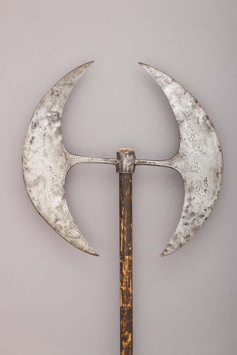 Double-bladed Processional Axe, Steel, wood, North Indian 