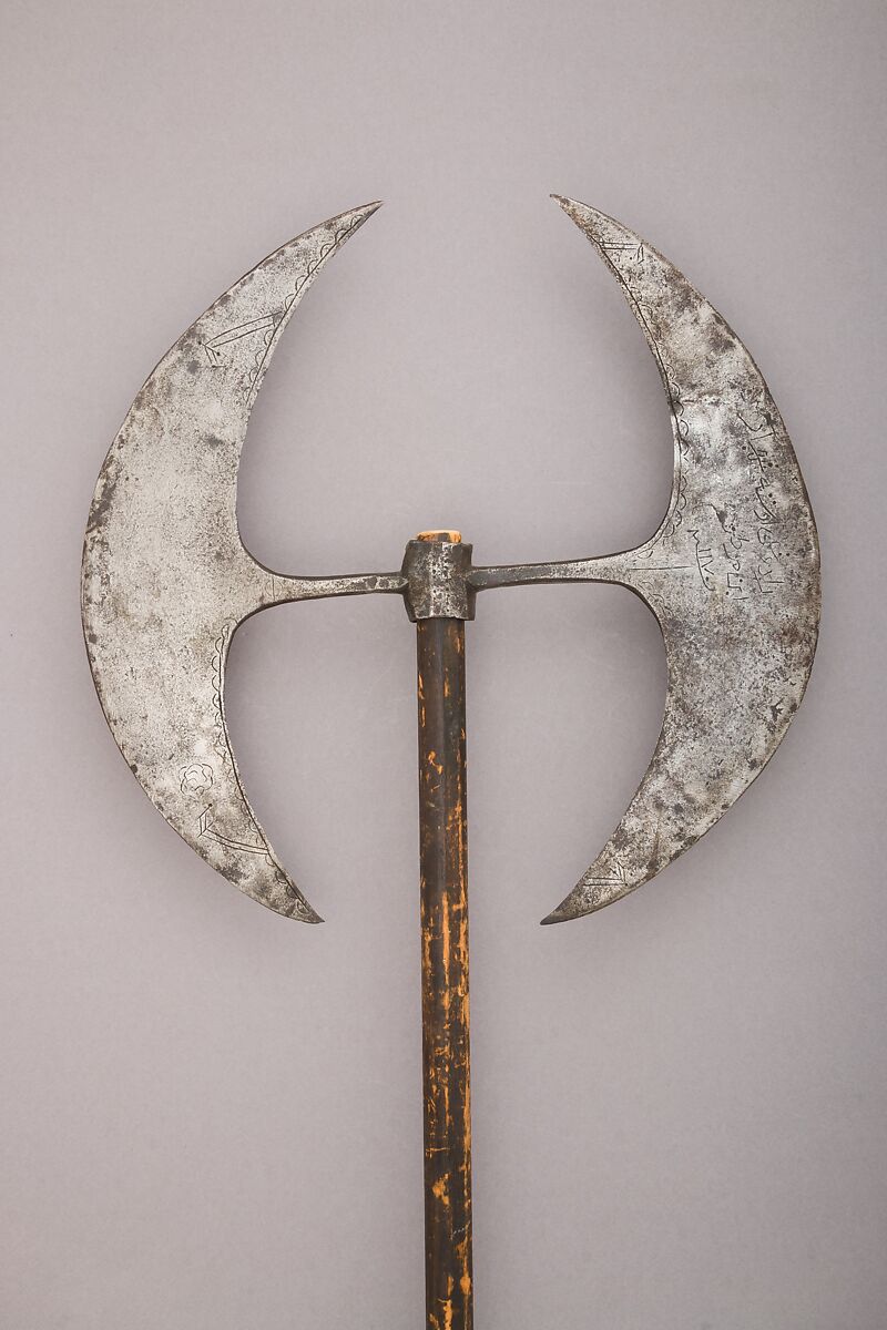 Double-bladed Processional Axe, Steel, wood, North Indian