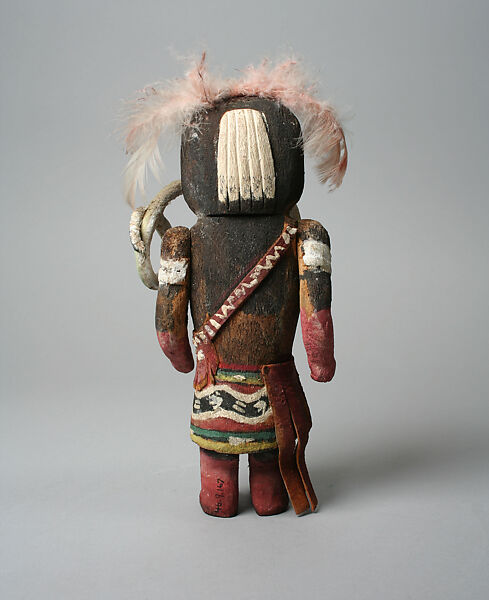 Katsina with snake, Wood, leather, paint, cloth, feathers, Hopi
