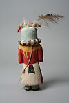 Katsina with neck ornament, Wood, paint, cloth, feathers, Hopi