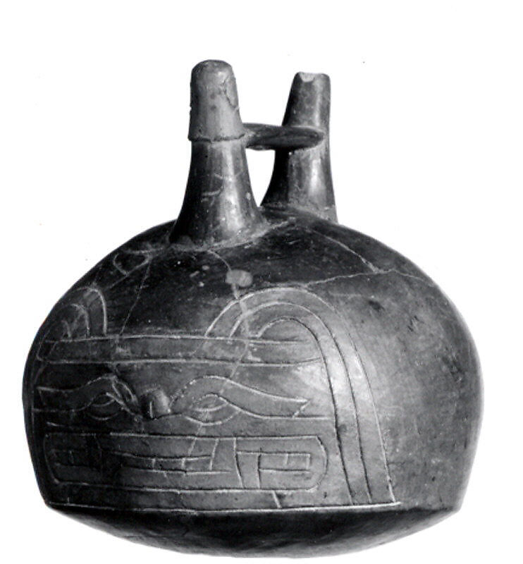 Bottle, Feline Face, Ceramic, pigment, Paracas