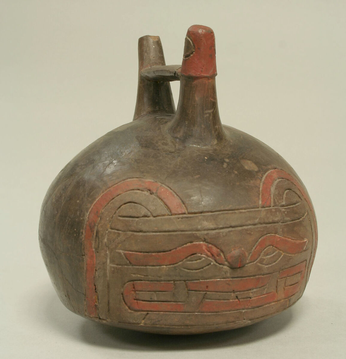 Bottle, Feline Face, Ceramic, pigment, Paracas 