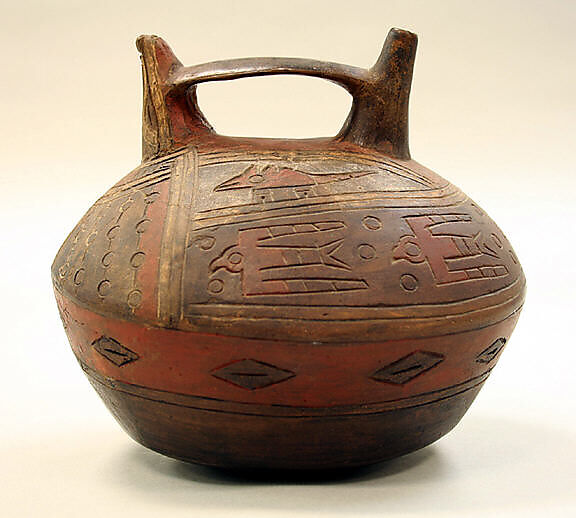 Bridge and Spout Bottle, Ceramic, Paracas