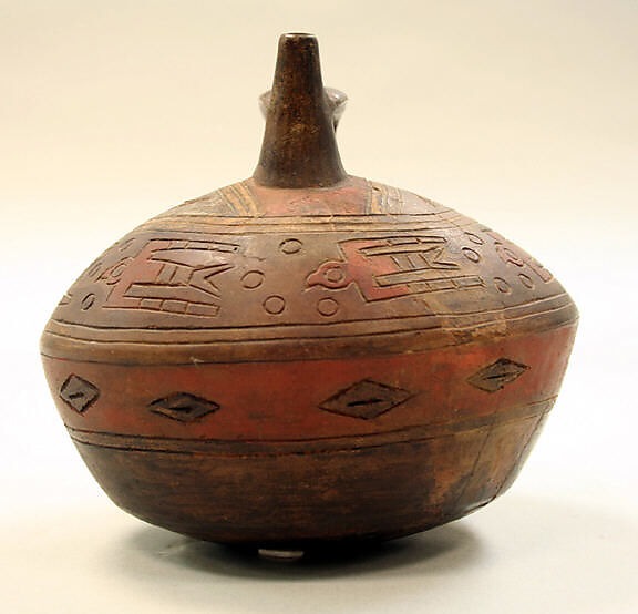 Bridge and Spout Bottle, Ceramic, Paracas