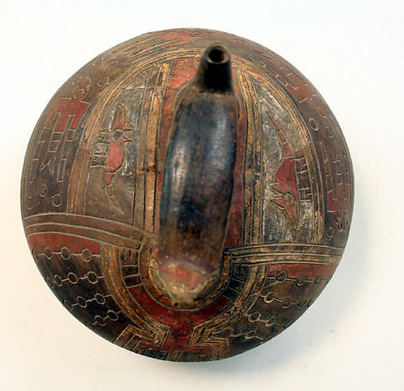 Bridge and Spout Bottle, Ceramic, Paracas