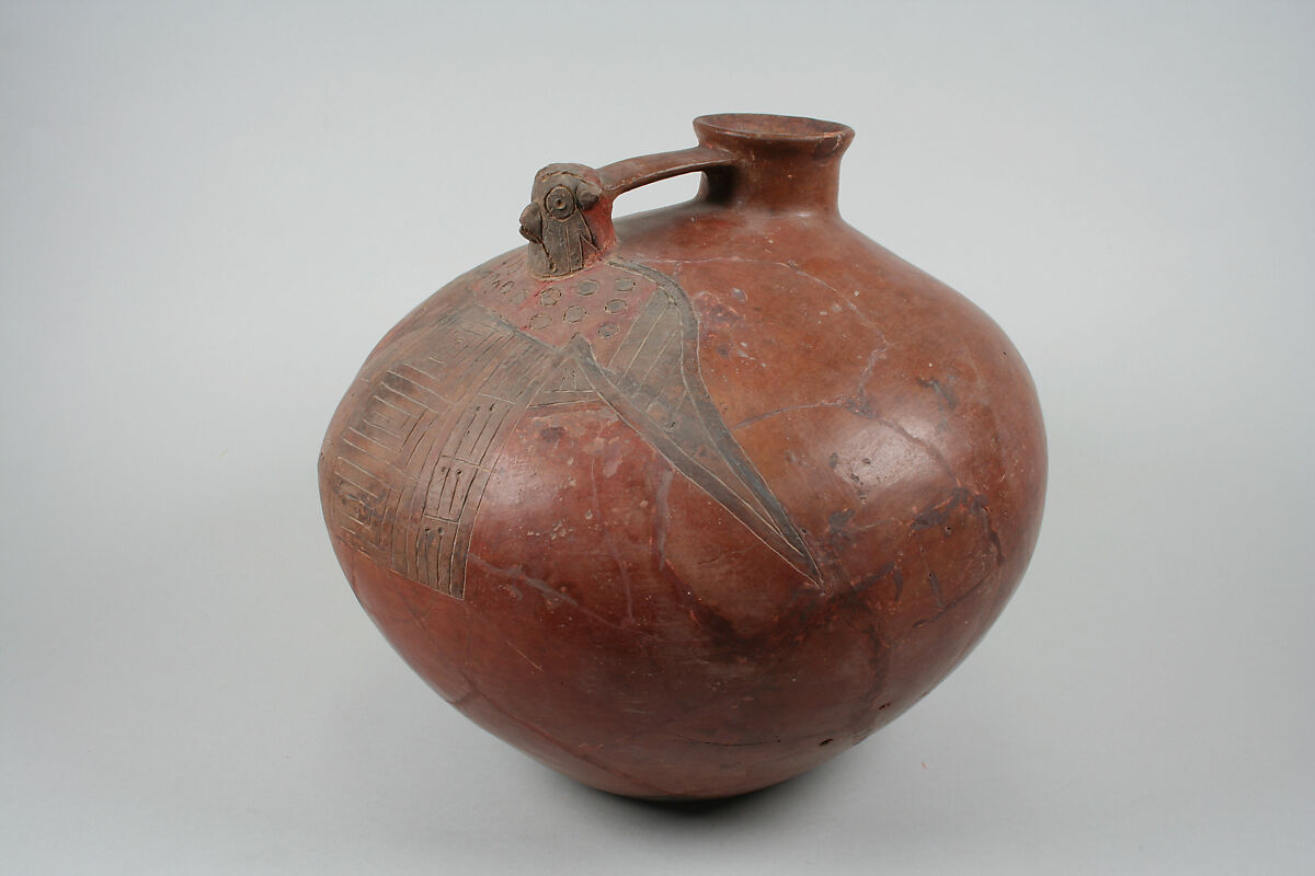 Bottle, Falcon Head, Ceramic, pigment, Paracas 