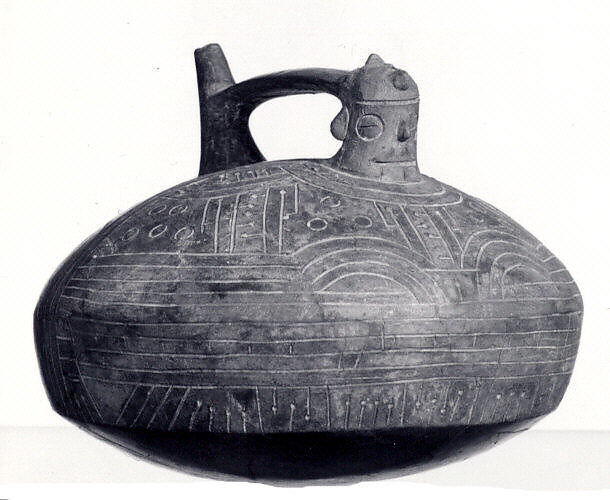 Bottle, Feline Face, Ceramic, pigment, Paracas