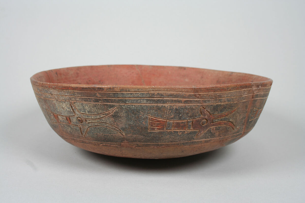 Incised bowl with birds, Ceramic, pigment, Paracas 