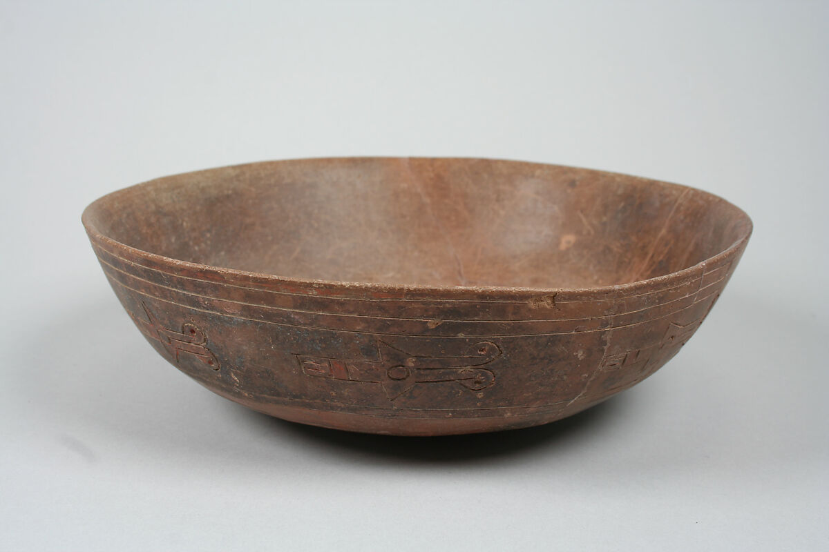 Incised bowl with birds, Ceramic, pigment, Paracas
