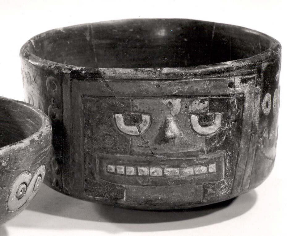 Bowl with Face, Ceramic, post-fired paint, Paracas