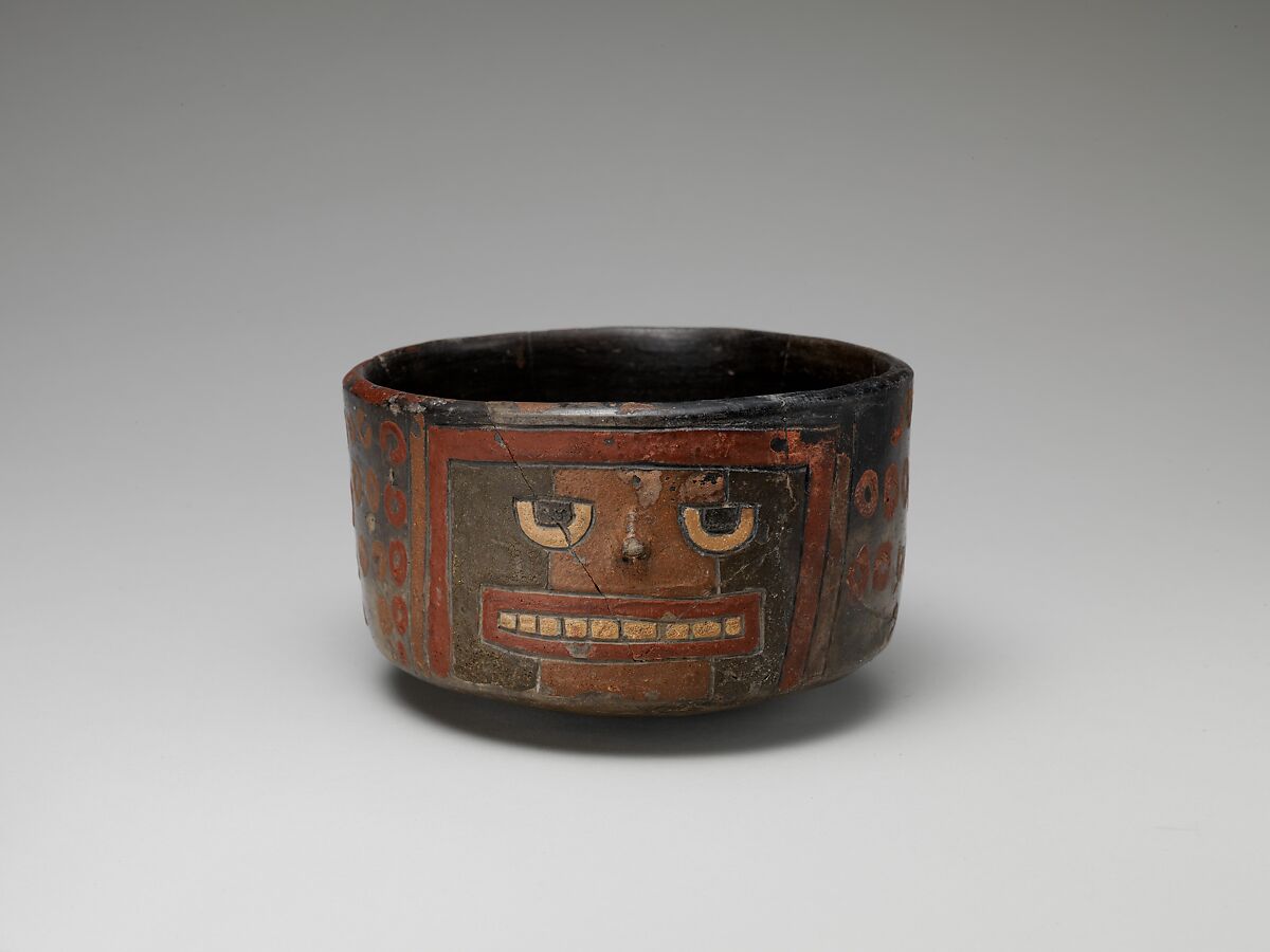 Bowl with Face, Ceramic, post-fired paint, Paracas 