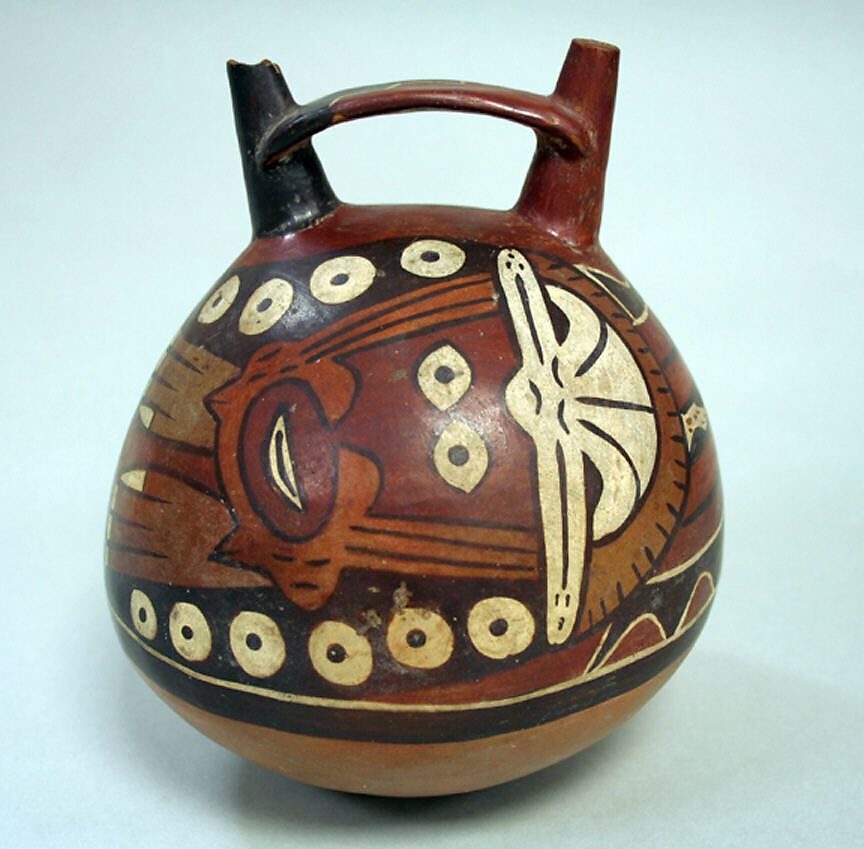 Double spout and bridge bottle, Ceramic, Nasca 