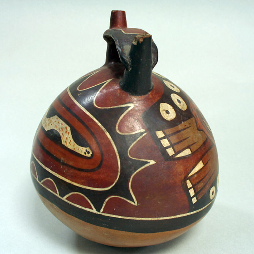 Double spout and bridge bottle, Ceramic, Nasca