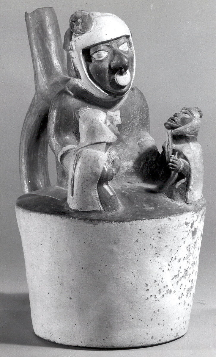 Bottle with figures, Ceramic, pigment, Moche