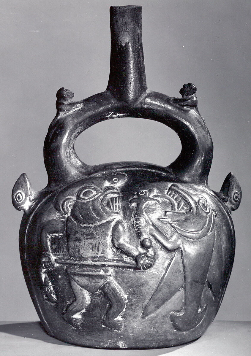 Bottle, Fighting Figures, Ceramic, Chimú