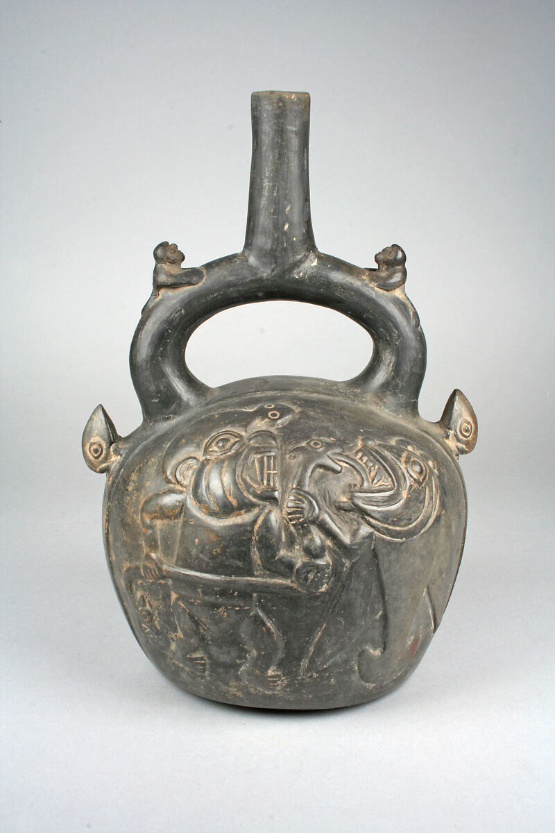 Bottle, Fighting Figures, Ceramic, Chimú 