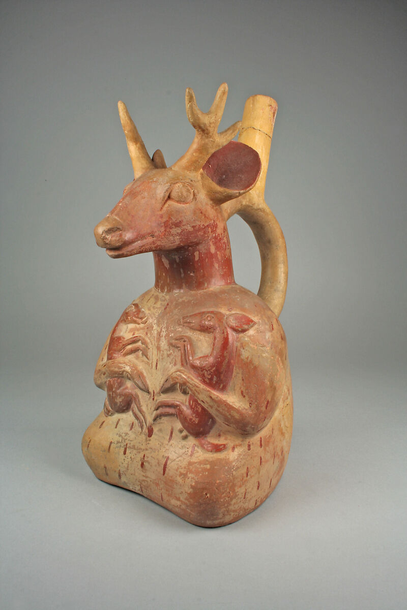 Deer Bottle, Ceramic, slip, Moche 