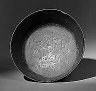 Blackware Bowl with Fish and Scroll Motif, Ceramic, Nasca