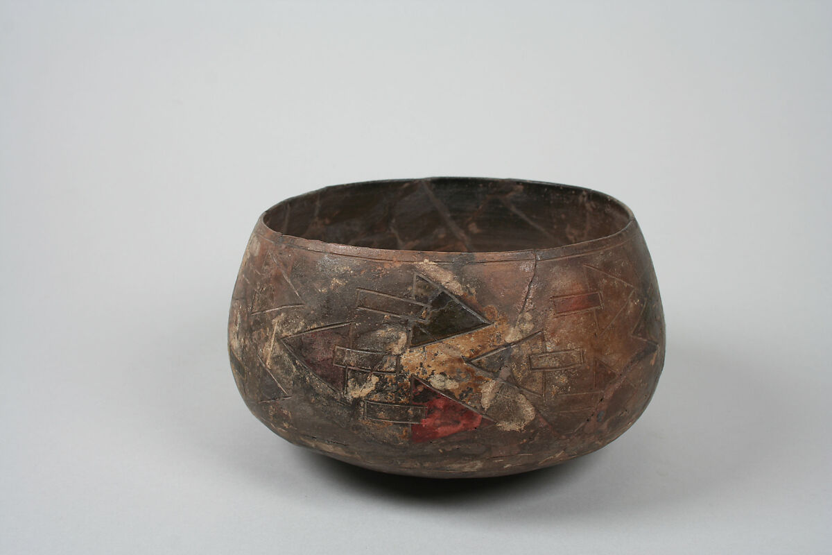 Greyware Bowl with Incised Designs, Ceramic, slip, Paracas 