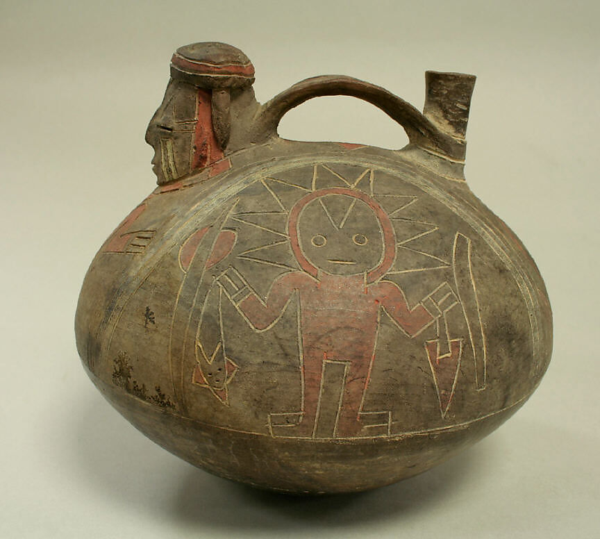 Bridge and Spout Bottle, Ceramic, Paracas