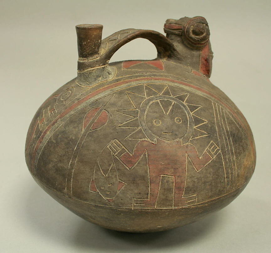 Bridge and Spout Bottle, Ceramic, Paracas