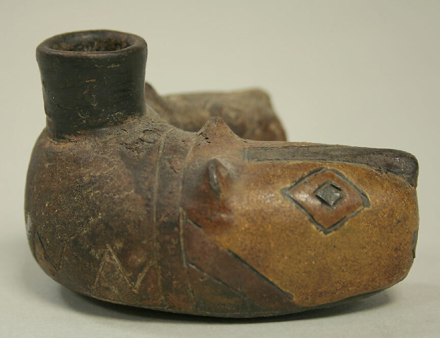 Spouted Vessel with Double Headed Snake, Ceramic, post-fired paint, Paracas