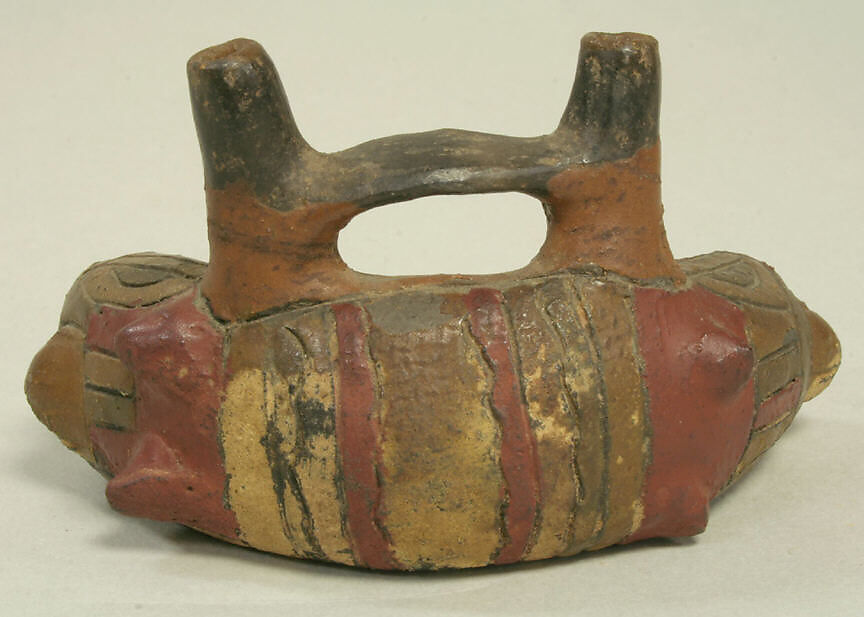 Double Spouted Vessel with Snake, Ceramic, post-fired paint, Paracas 
