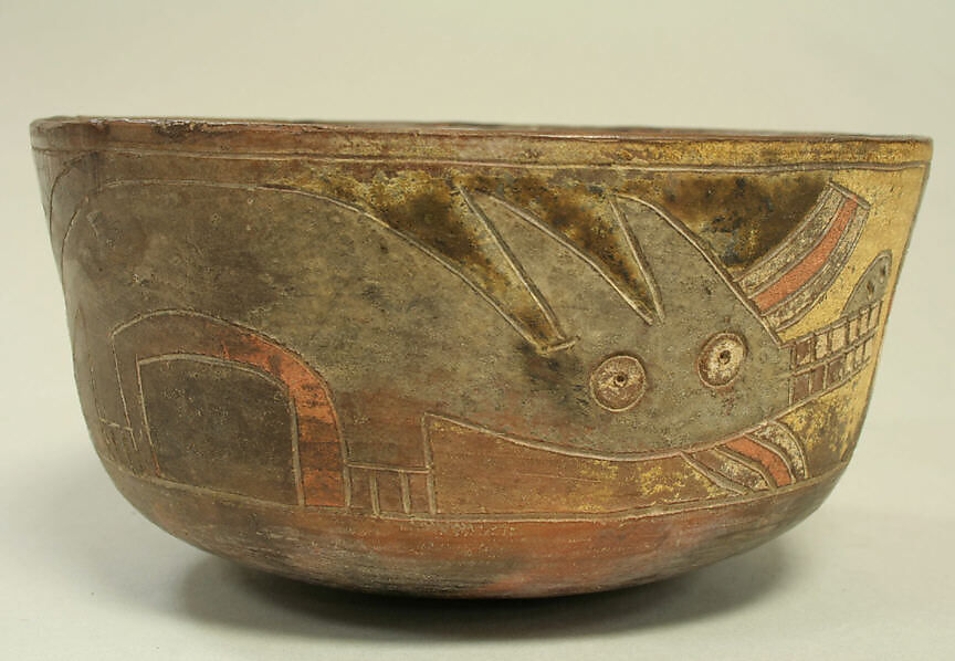 False Bottomed Bowl with Fox and Animal Motifs, Ceramic, pigment, Paracas 