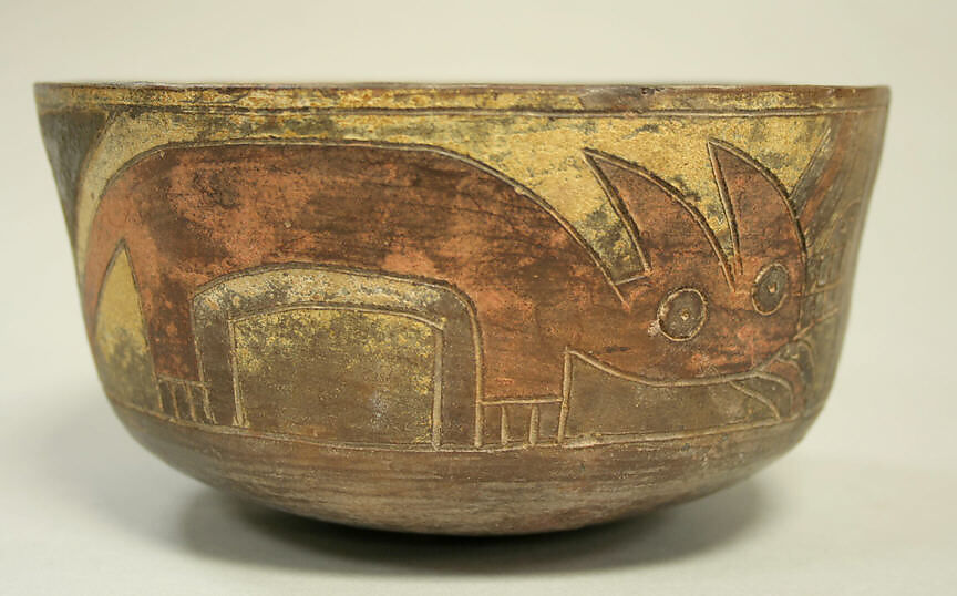False Bottomed Bowl with Fox and Animal Motifs, Ceramic, pigment, Paracas