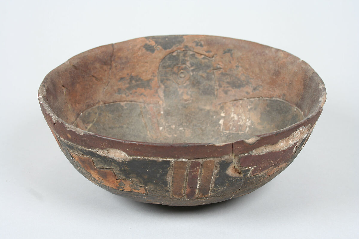 Incised Bowl with Bird Motif, Ceramic, slip, pigment, Paracas 