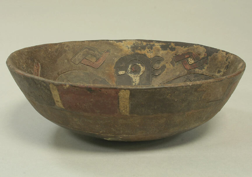 Bowl with Incised Falcoln, Ceramic, post-fired paint, Paracas 