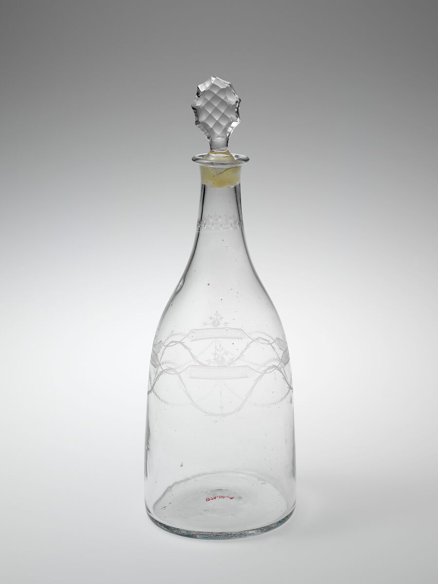Decanter, Blown, cut, and engraved glass, Bohemian 